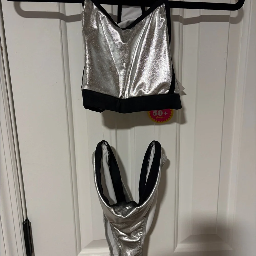 NWT Beautiful silver and black bikini